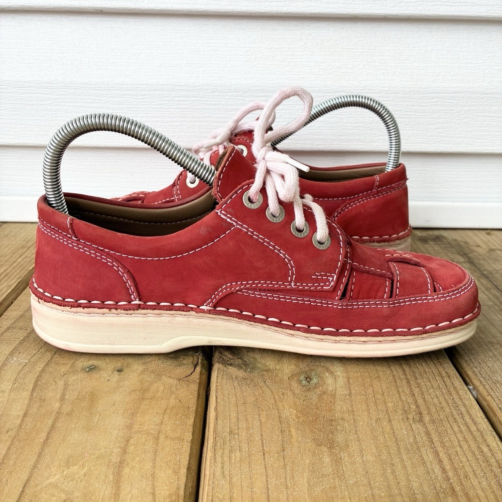 Birkenstock Bodega Woven Leather Fisherman Lace Up Sneakers Shoes Red Womens 8 - Picture 4 of 9